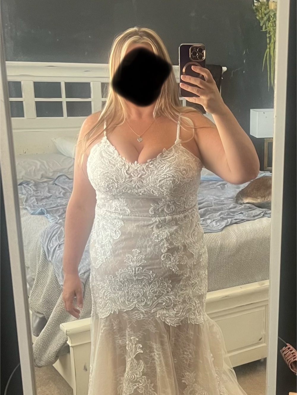 Galina signature 16w fit and flare White Lace Bridal-Inspired Slip Dress